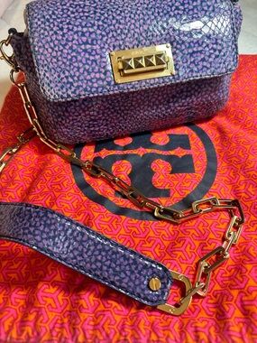 Tory Burch Purple Leather Crossbody with Gold Chain